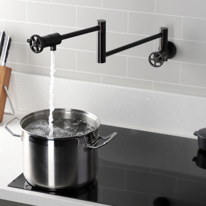 Kingston Sona KS4105CG - Fuller Two-Handle 1-Hole Wall Mount Pot Filler Faucet, Oil Rubbed Bronze
