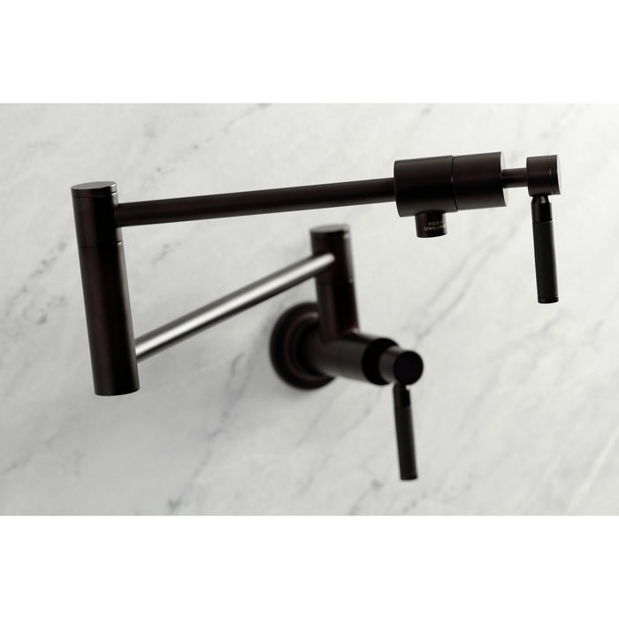 Kingston Sona KS4105DKL - Kaiser Two-Handle 1-Hole Wall Mount Pot Filler Faucet, Oil Rubbed Bronze