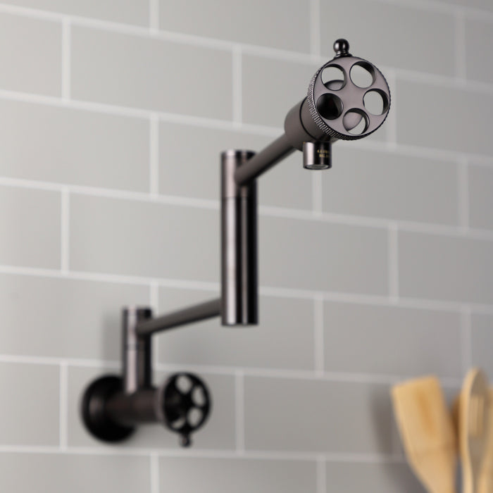 Kingston Sona KS4105RKX - Webb Two-Handle 1-Hole Wall Mount Pot Filler Faucet with Knurled Handle, Oil Rubbed Bronze