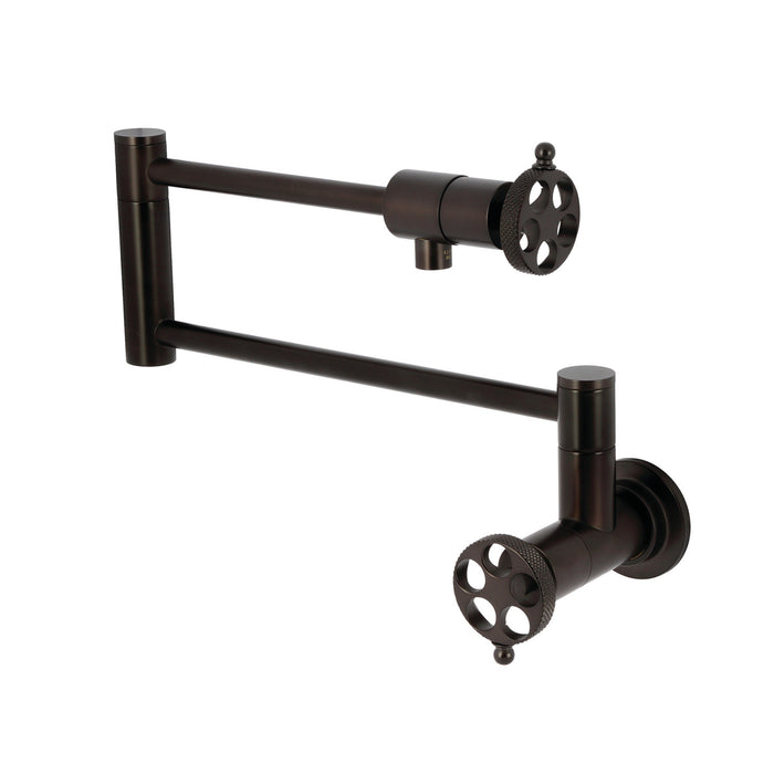 Kingston Sona KS4105RKX - Webb Two-Handle 1-Hole Wall Mount Pot Filler Faucet with Knurled Handle, Oil Rubbed Bronze