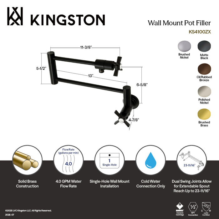 Millennium KS4105ZX Two-Handle 1-Hole Wall Mount Pot Filler Faucet, Oil Rubbed Bronze