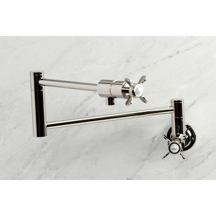 Kingston Sona KS4106BEX - Essex Two-Handle 1-Hole Wall Mount Pot Filler Faucet, Polished Nickel