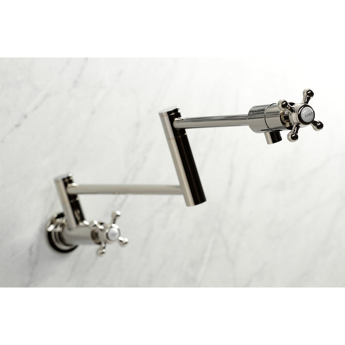 Kingston Tulare KS4106BX - Metropolitan Two-Handle 1-Hole Wall Mount Pot Filler Faucet, Polished Nickel