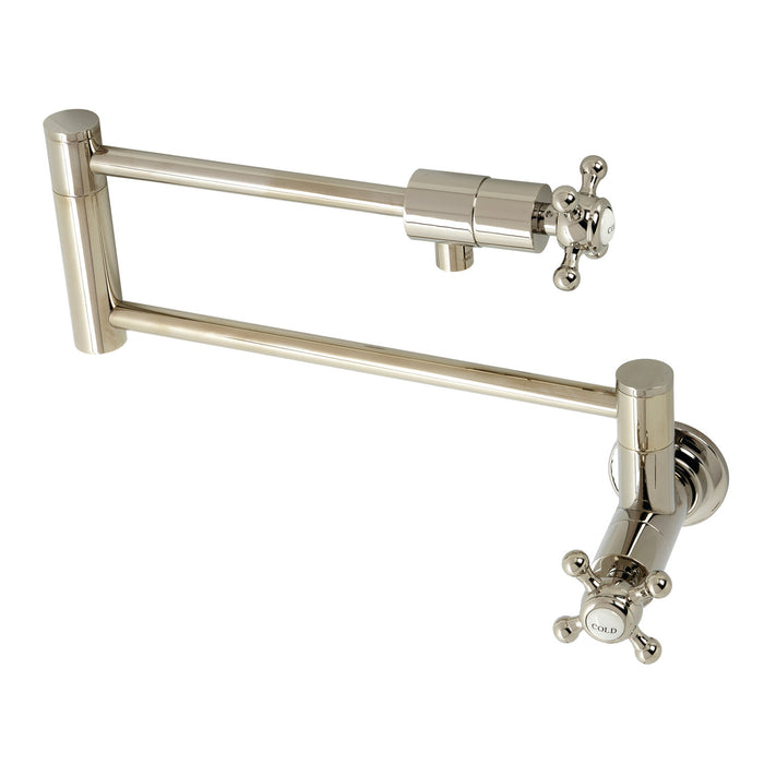 Kingston Tulare KS4106BX - Metropolitan Two-Handle 1-Hole Wall Mount Pot Filler Faucet, Polished Nickel
