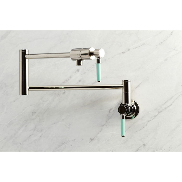 Kingston Sona KS4106DKL - Kaiser Two-Handle 1-Hole Wall Mount Pot Filler Faucet, Polished Nickel
