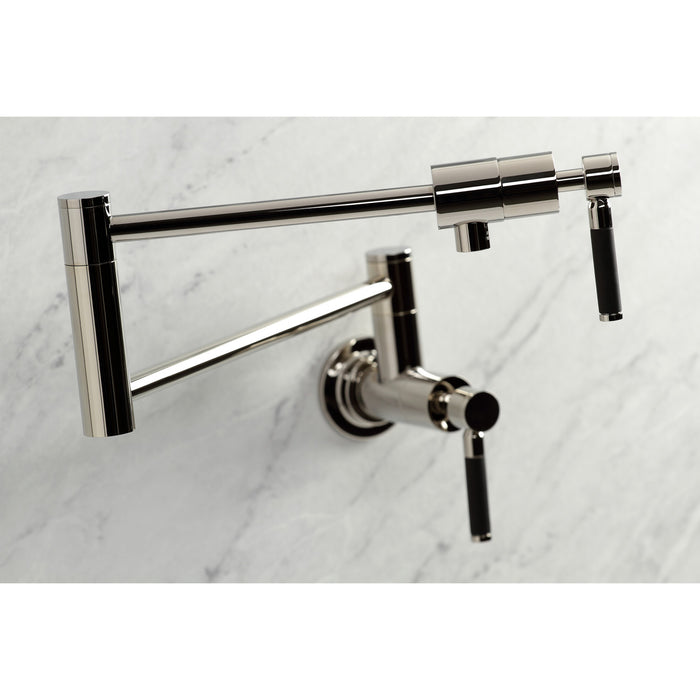 Kingston Sona KS4106DKL - Kaiser Two-Handle 1-Hole Wall Mount Pot Filler Faucet, Polished Nickel