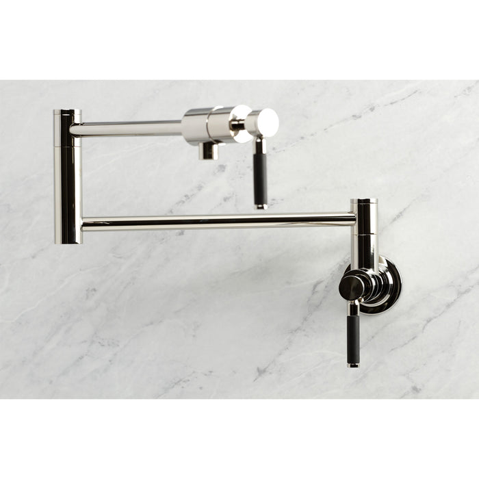 Kingston Sona KS4106DKL - Kaiser Two-Handle 1-Hole Wall Mount Pot Filler Faucet, Polished Nickel