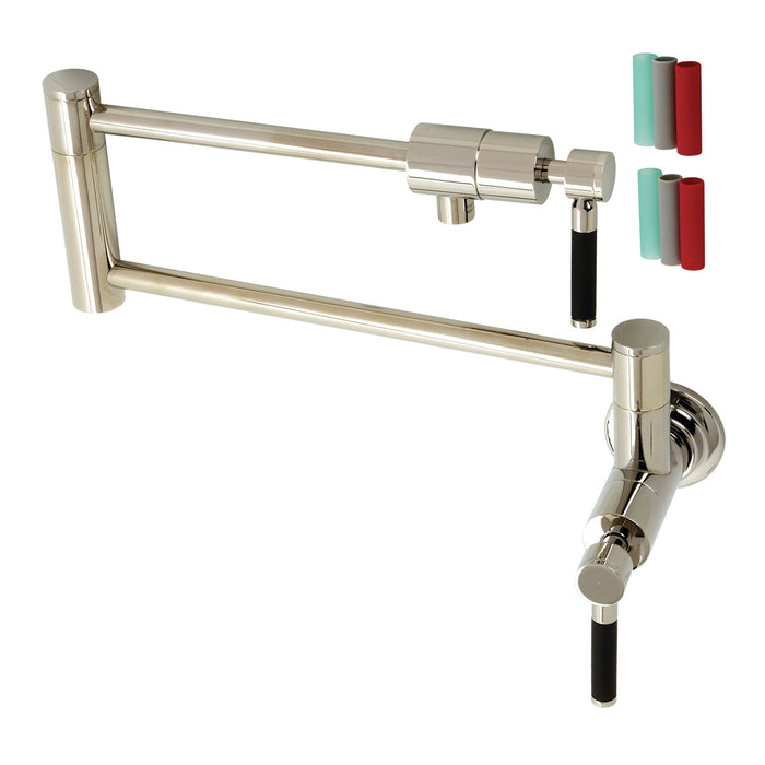 Kingston Sona KS4106DKL - Kaiser Two-Handle 1-Hole Wall Mount Pot Filler Faucet, Polished Nickel