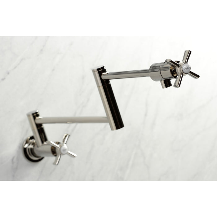 Kingston Tulare KS4106ZX - Millennium Two-Handle 1-Hole Wall Mount Pot Filler Faucet, Polished Nickel