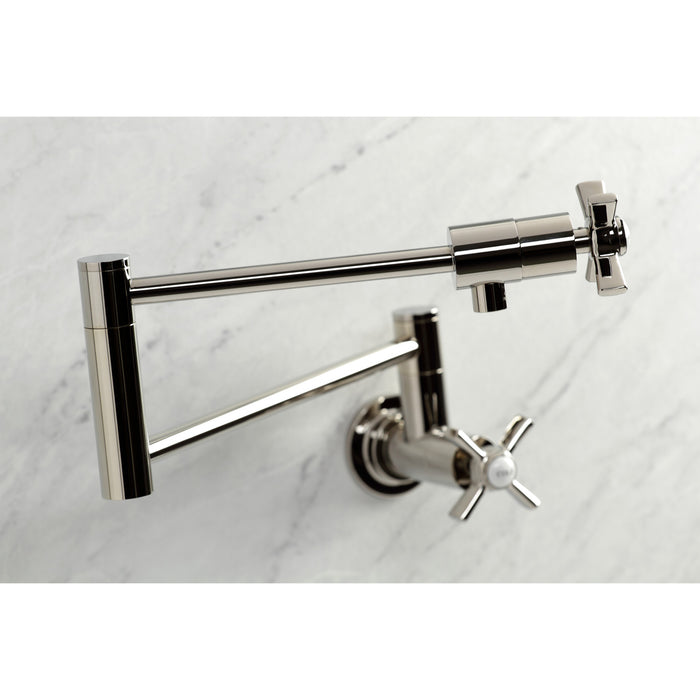 Kingston Tulare KS4106ZX - Millennium Two-Handle 1-Hole Wall Mount Pot Filler Faucet, Polished Nickel