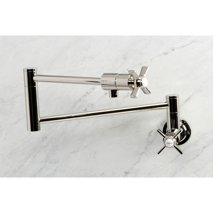 Kingston Tulare KS4106ZX - Millennium Two-Handle 1-Hole Wall Mount Pot Filler Faucet, Polished Nickel