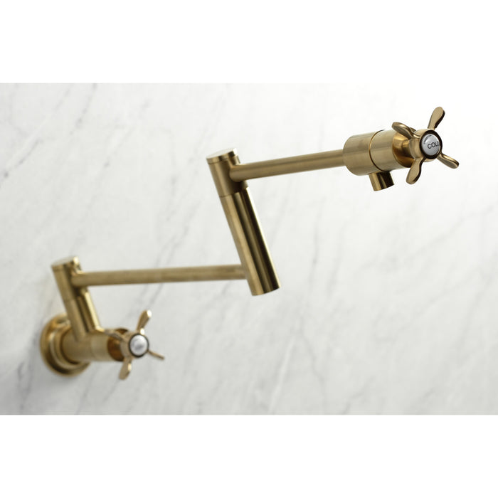 Kingston Sona KS4107BEX - Essex Two-Handle 1-Hole Wall Mount Pot Filler Faucet, Brushed Brass