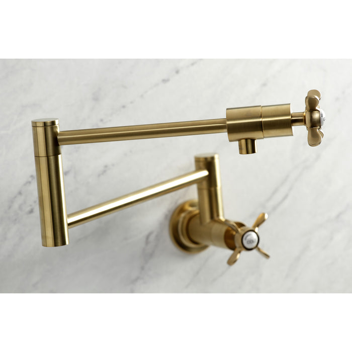 Kingston Sona KS4107BEX - Essex Two-Handle 1-Hole Wall Mount Pot Filler Faucet, Brushed Brass