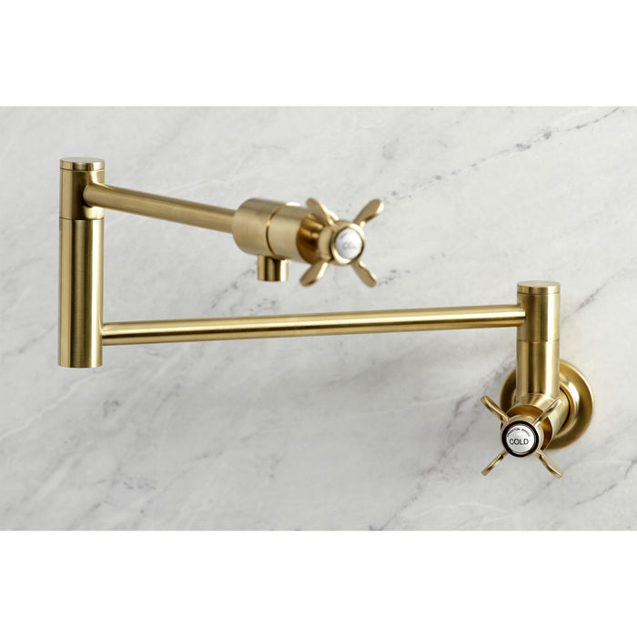 Kingston Sona KS4107BEX - Essex Two-Handle 1-Hole Wall Mount Pot Filler Faucet, Brushed Brass