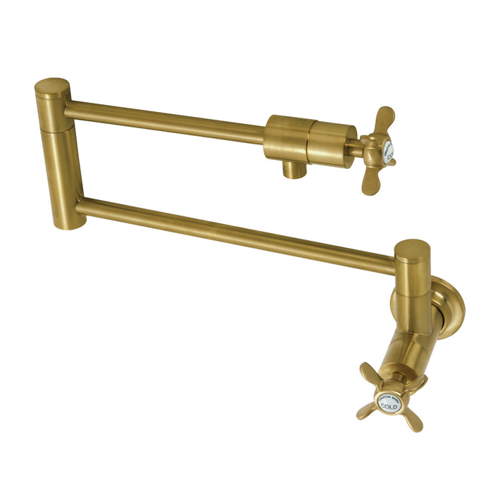 Kingston Sona KS4107BEX - Essex Two-Handle 1-Hole Wall Mount Pot Filler Faucet, Brushed Brass