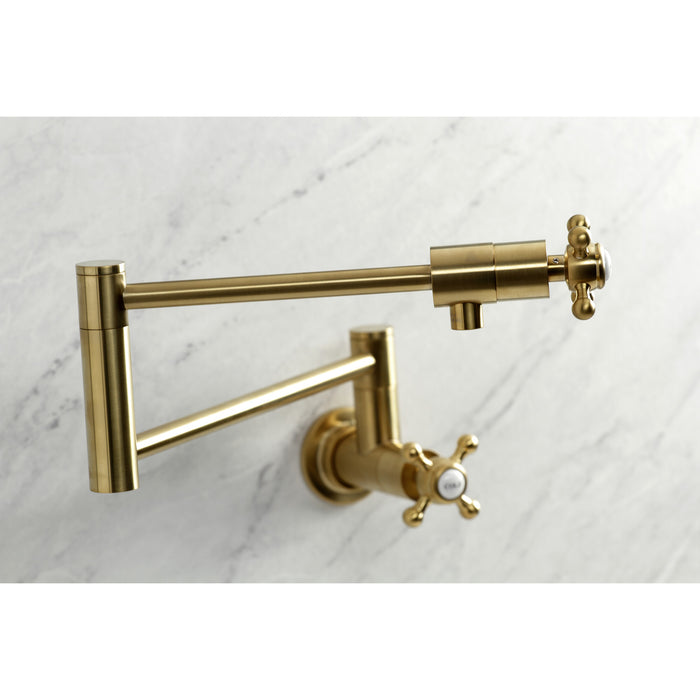 Kingston Tulare KS4107BX - Metropolitan Two-Handle 1-Hole Wall Mount Pot Filler Faucet, Brushed Brass