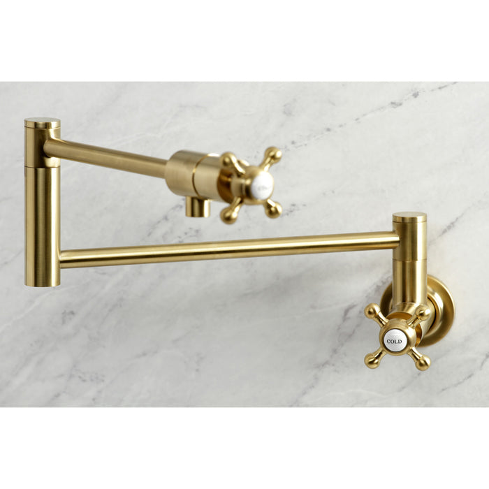 Kingston Tulare KS4107BX - Metropolitan Two-Handle 1-Hole Wall Mount Pot Filler Faucet, Brushed Brass