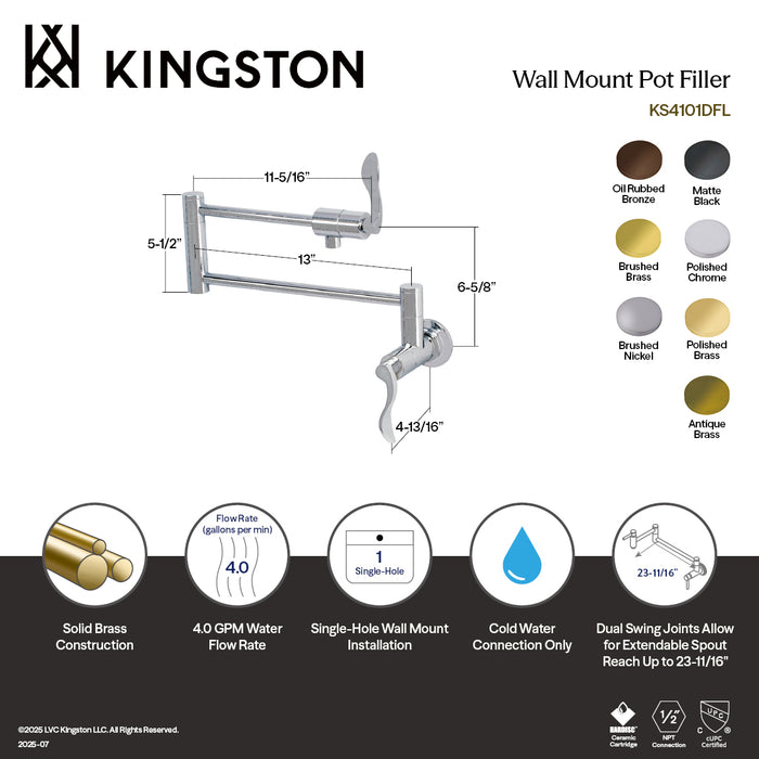 NuWave KS4107DFL Two-Handle 1-Hole Wall Mount Pot Filler Faucet, Brushed Brass