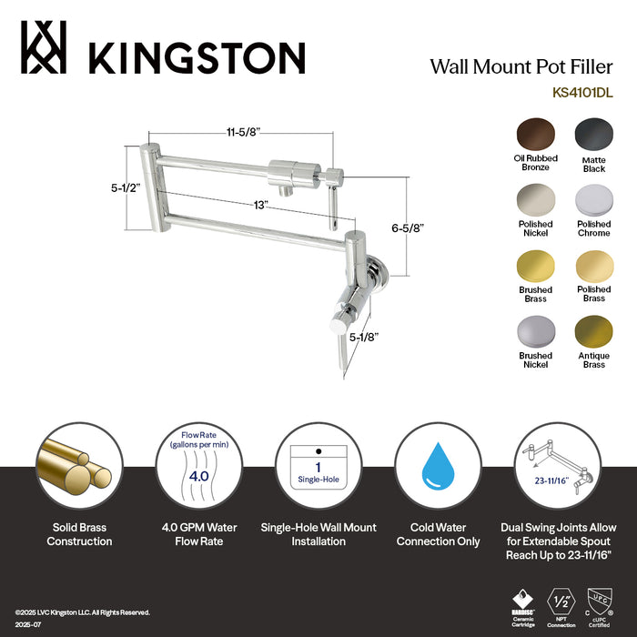 Kingston Sona KS4107DL - Concord Two-Handle 1-Hole Wall Mount Pot Filler Faucet, Brushed Brass