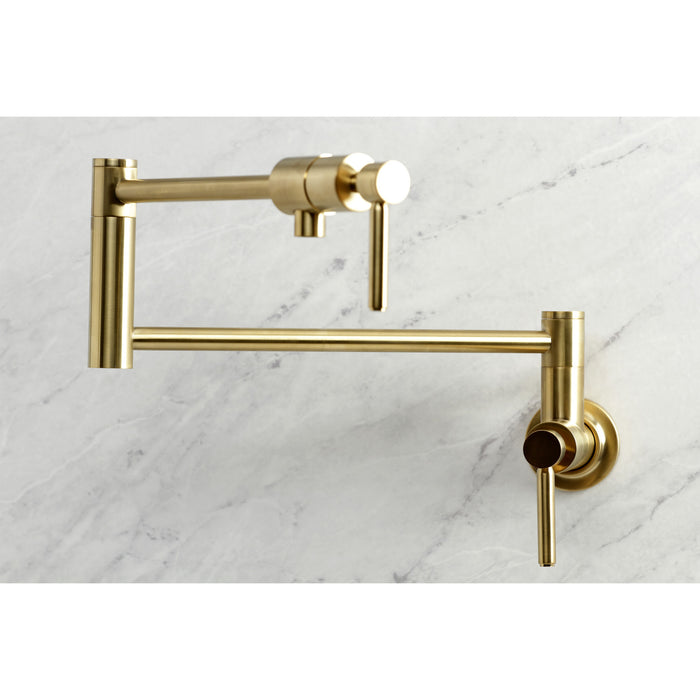 Kingston Sona KS4107DL - Concord Two-Handle 1-Hole Wall Mount Pot Filler Faucet, Brushed Brass
