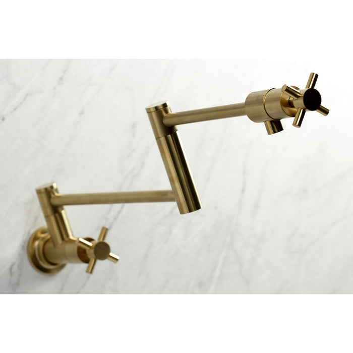 Kingston Sona KS4107DX - Concord Two-Handle 1-Hole Wall Mount Pot Filler Faucet, Brushed Brass