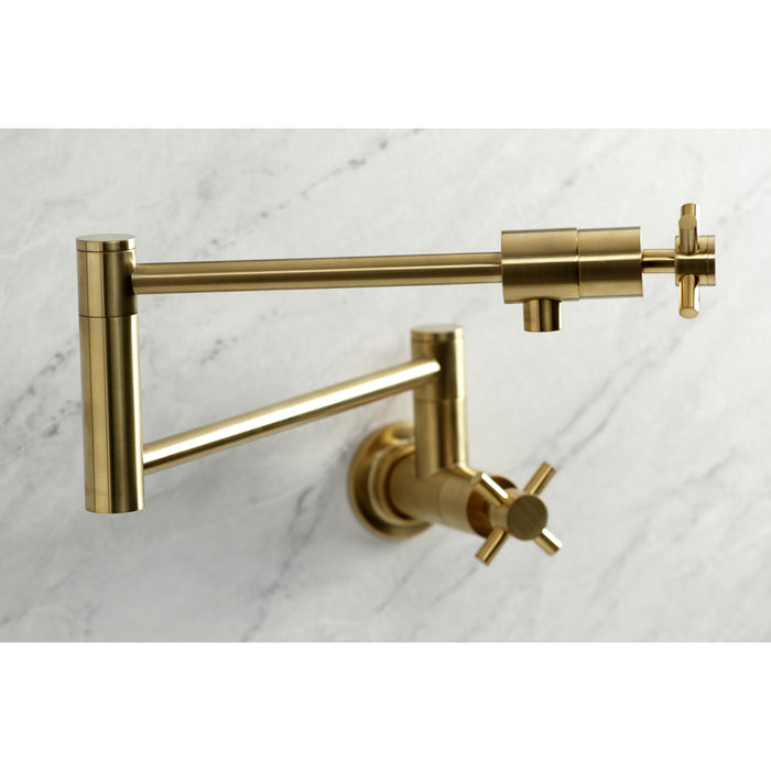 Kingston Sona KS4107DX - Concord Two-Handle 1-Hole Wall Mount Pot Filler Faucet, Brushed Brass