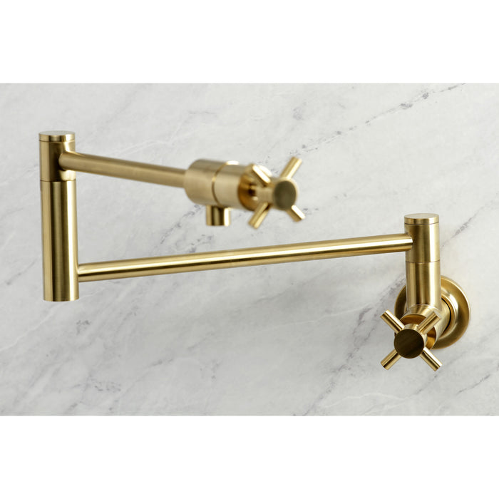 Kingston Sona KS4107DX - Concord Two-Handle 1-Hole Wall Mount Pot Filler Faucet, Brushed Brass
