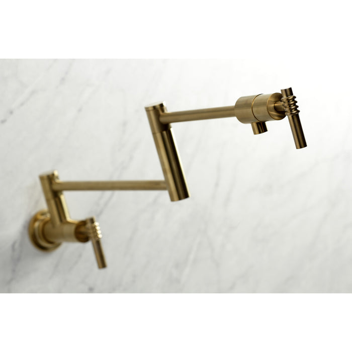 Milano KS4107ML Two-Handle 1-Hole Wall Mount Pot Filler Faucet, Brushed Brass