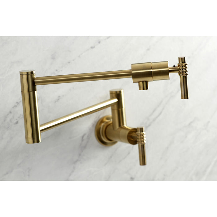 Milano KS4107ML Two-Handle 1-Hole Wall Mount Pot Filler Faucet, Brushed Brass
