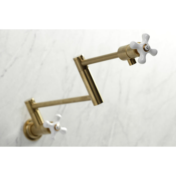 Kingston Tulare KS4107PX - Metropolitan Two-Handle 1-Hole Wall Mount Pot Filler Faucet, Brushed Brass
