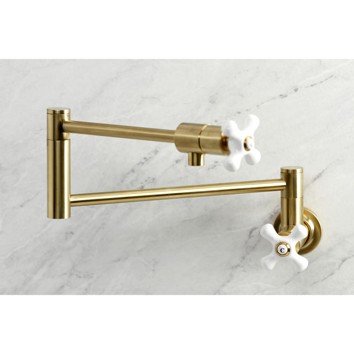 Kingston Tulare KS4107PX - Metropolitan Two-Handle 1-Hole Wall Mount Pot Filler Faucet, Brushed Brass