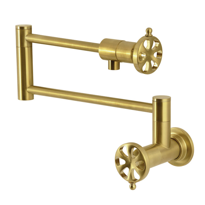 Kingston Sona KS4107RX - Belknap Two-Handle 1-Hole Wall Mount Pot Filler Faucet, Brushed Brass