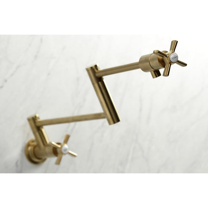 Kingston Tulare KS4107ZX - Millennium Two-Handle 1-Hole Wall Mount Pot Filler Faucet, Brushed Brass