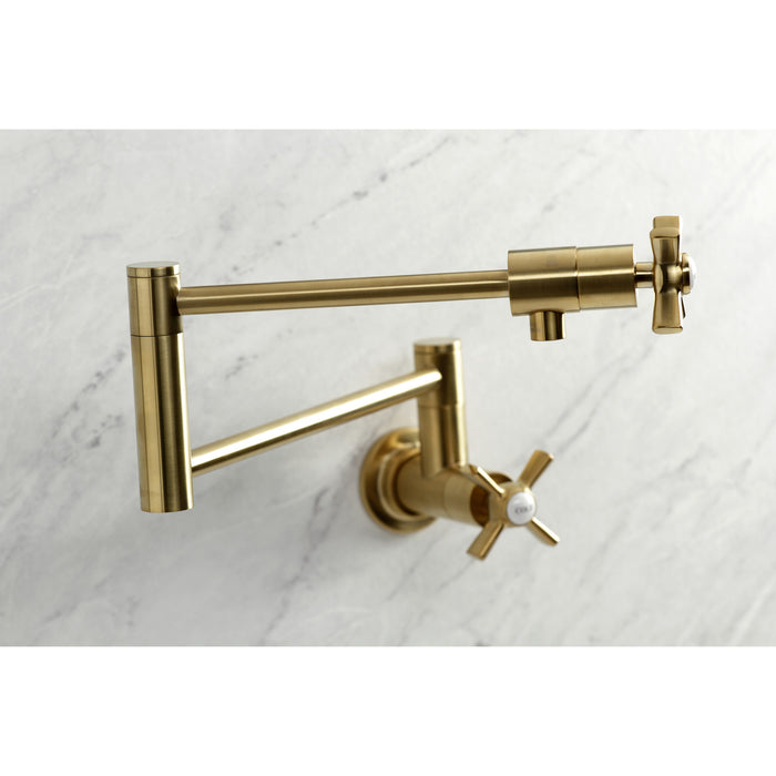 Kingston Tulare KS4107ZX - Millennium Two-Handle 1-Hole Wall Mount Pot Filler Faucet, Brushed Brass