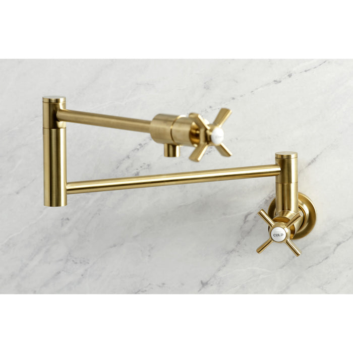 Kingston Tulare KS4107ZX - Millennium Two-Handle 1-Hole Wall Mount Pot Filler Faucet, Brushed Brass