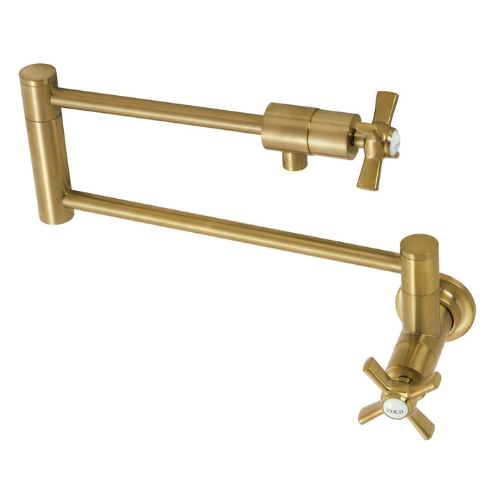 Kingston Tulare KS4107ZX - Millennium Two-Handle 1-Hole Wall Mount Pot Filler Faucet, Brushed Brass