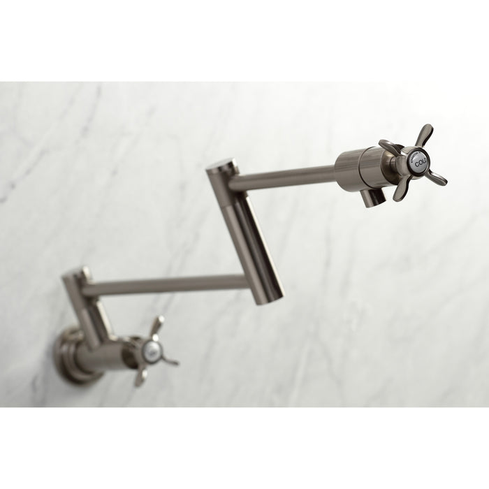 Kingston Sona KS4108BEX - Essex Two-Handle 1-Hole Wall Mount Pot Filler Faucet, Brushed Nickel