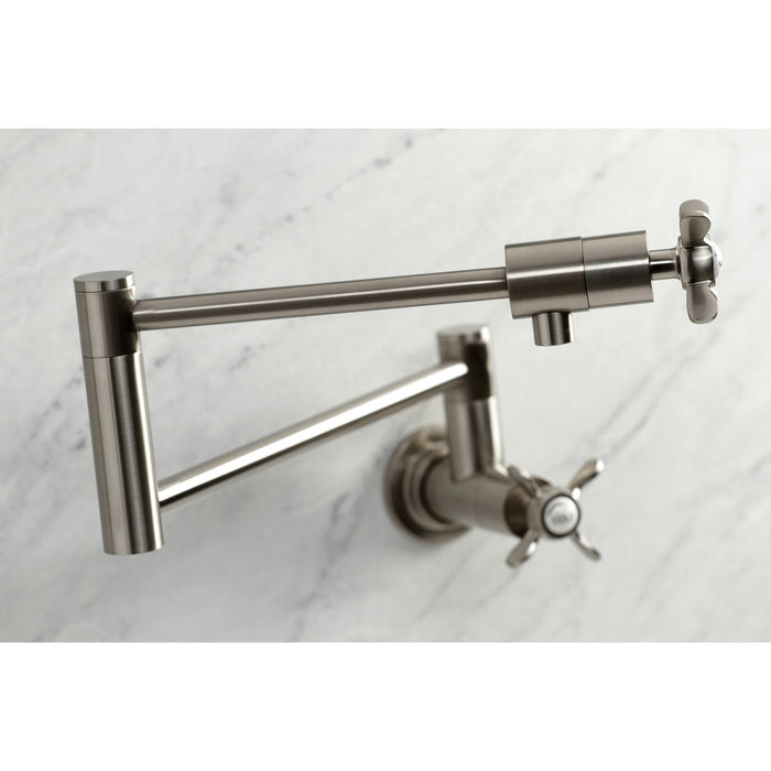 Kingston Sona KS4108BEX - Essex Two-Handle 1-Hole Wall Mount Pot Filler Faucet, Brushed Nickel