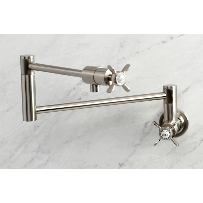 Kingston Sona KS4108BEX - Essex Two-Handle 1-Hole Wall Mount Pot Filler Faucet, Brushed Nickel