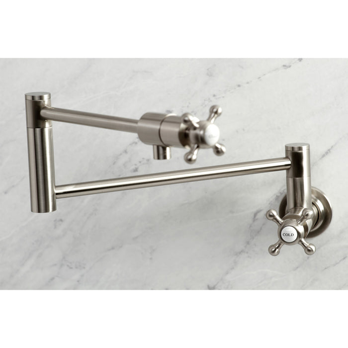 Kingston Tulare KS4108BX - Metropolitan Two-Handle 1-Hole Wall Mount Pot Filler Faucet, Brushed Nickel