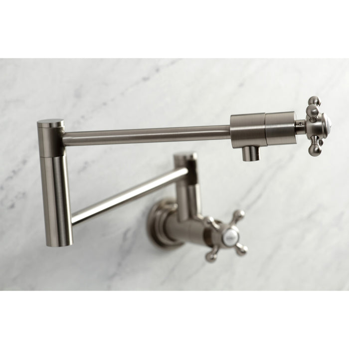 Kingston Tulare KS4108BX - Metropolitan Two-Handle 1-Hole Wall Mount Pot Filler Faucet, Brushed Nickel