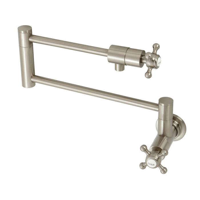 Kingston Tulare KS4108BX - Metropolitan Two-Handle 1-Hole Wall Mount Pot Filler Faucet, Brushed Nickel