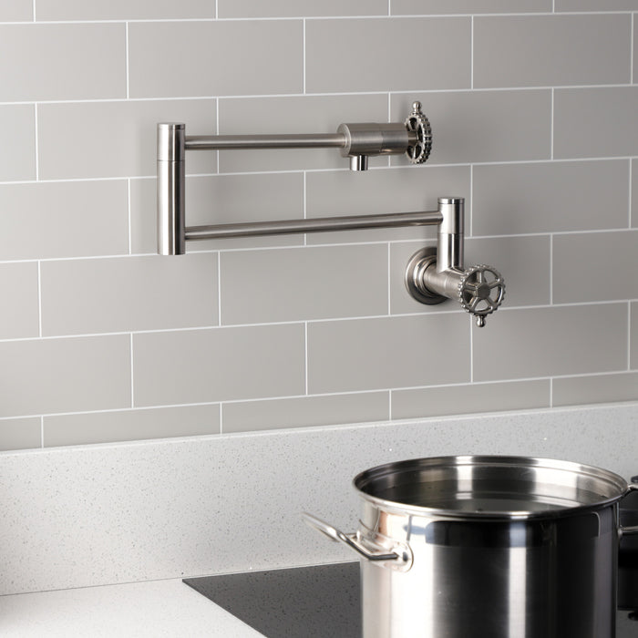 Kingston Sona KS4108CG - Fuller Two-Handle 1-Hole Wall Mount Pot Filler Faucet, Brushed Nickel