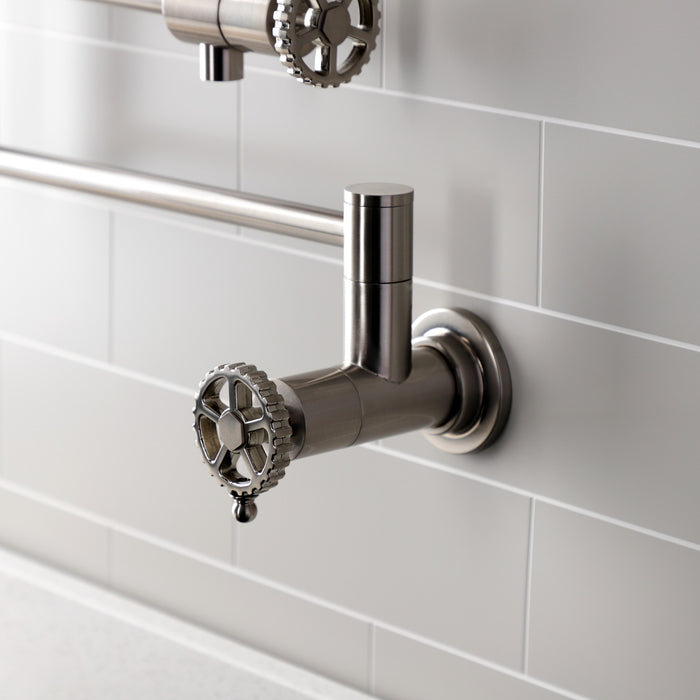 Kingston Sona KS4108CG - Fuller Two-Handle 1-Hole Wall Mount Pot Filler Faucet, Brushed Nickel