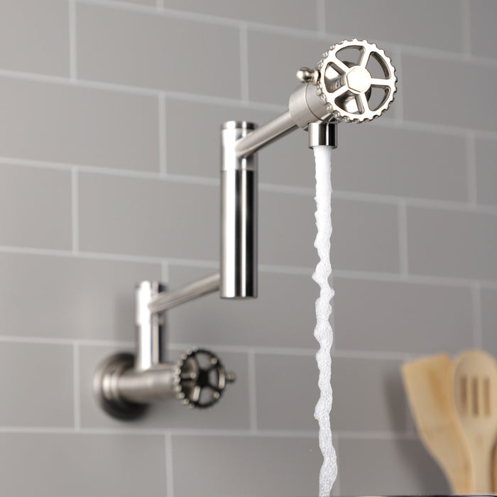 Kingston Sona KS4108CG - Fuller Two-Handle 1-Hole Wall Mount Pot Filler Faucet, Brushed Nickel