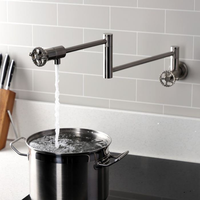 Kingston Sona KS4108CG - Fuller Two-Handle 1-Hole Wall Mount Pot Filler Faucet, Brushed Nickel