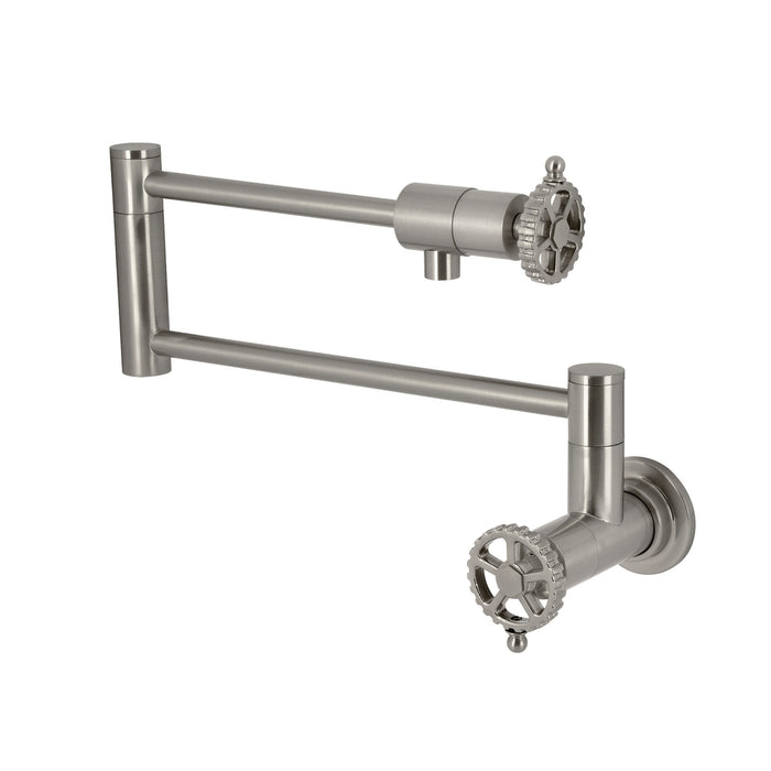Kingston Sona KS4108CG - Fuller Two-Handle 1-Hole Wall Mount Pot Filler Faucet, Brushed Nickel