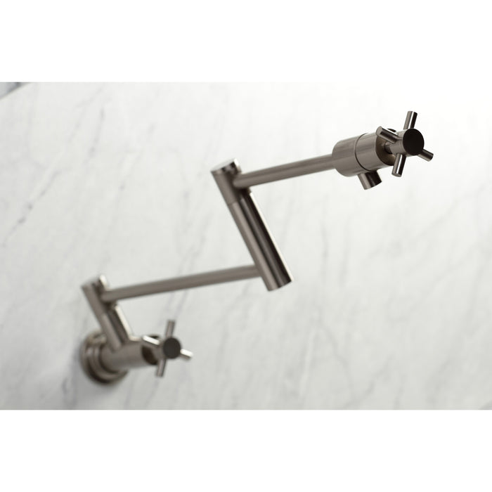 Kingston Sona KS4108DX - Concord Two-Handle 1-Hole Wall Mount Pot Filler Faucet, Brushed Nickel