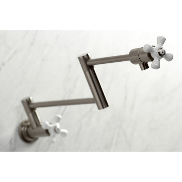 Kingston Tulare KS4108PX - Metropolitan Two-Handle 1-Hole Wall Mount Pot Filler Faucet, Brushed Nickel