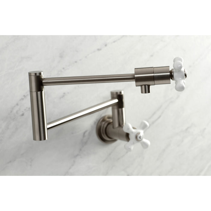 Kingston Tulare KS4108PX - Metropolitan Two-Handle 1-Hole Wall Mount Pot Filler Faucet, Brushed Nickel